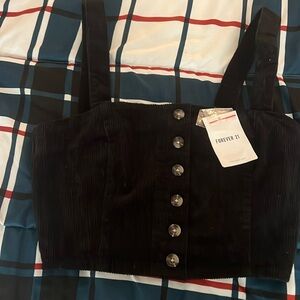 Black Corduroy Crop Top